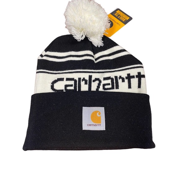 Carhartt Other - Carhartt Unisex AH5168-M Knit PomPom Cuffed Logo Beanie Hat Black And White